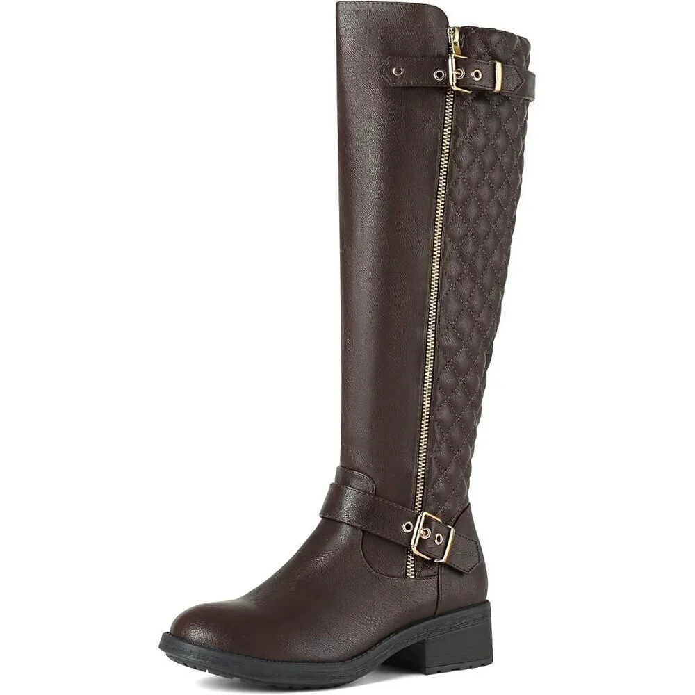 DREAM Brown PAIRDREAM PAIRS Comfortable Block Heel Side Zipper Biker Boots